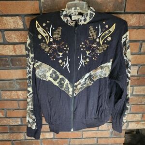 Jordana vintage animal print zip down top
